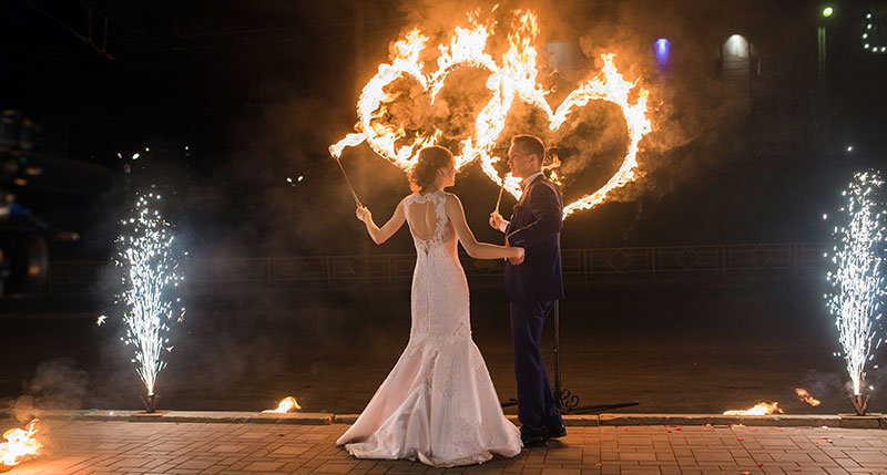 Wedding Couple With Hearts On Fire