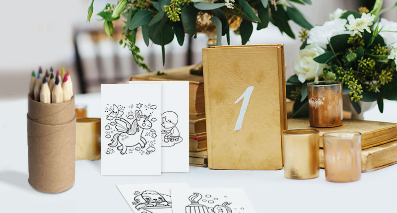 Photobook's Maxi Insta Cards Turned Into Kids' Colouring Cards To Entertain Children At Weddings.